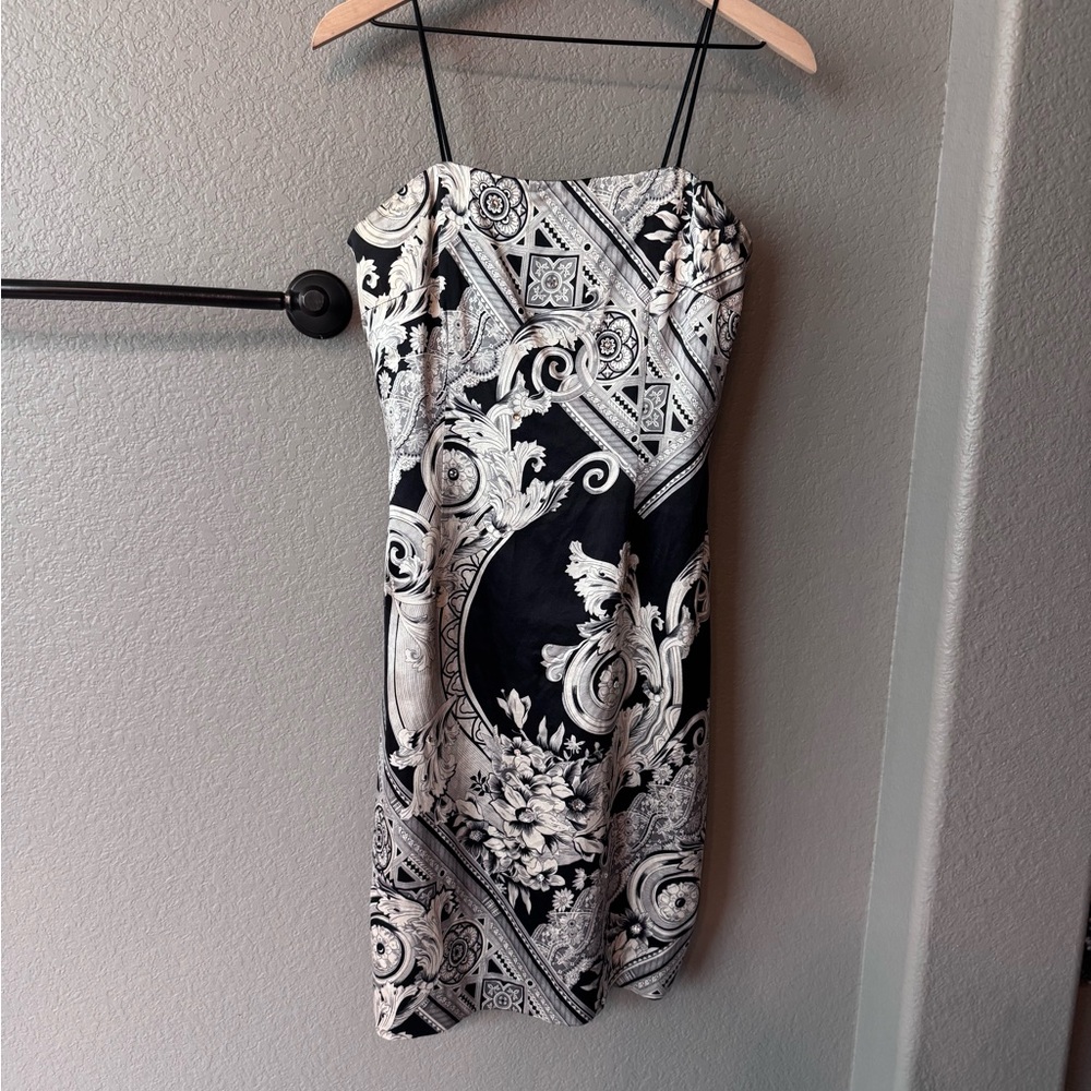 Y2K David Meister Silk Strapless Dress with rhinestones